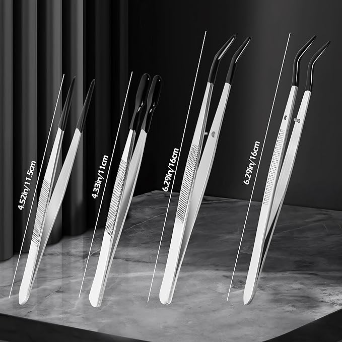 4 Pcs Tweezers with Rubber Tips Set - PVC Coated Precision Tweezers for Crafting, Jewelry, Electronics, and Lab Work