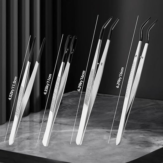 4 Pcs Tweezers with Rubber Tips Set - PVC Coated Precision Tweezers for Crafting, Jewelry, Electronics, and Lab Work