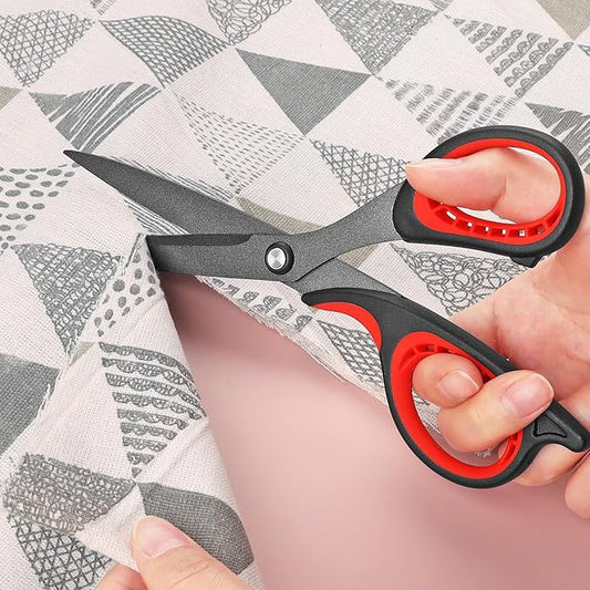 Titanium Scissors Set, Sharp Stainless Steel Blades, Soft Grip Handles, Ideal for Home, Office, School and Crafts, Red Black/Yellow Black 2 Piece Set