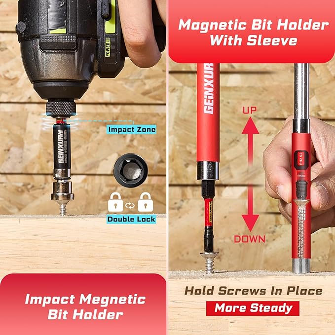 98Pieces 1??2??Impact Screwdriver Bits Set, Magnetic S2 Steel (Phillips/Slotted/Square/Torx/Hex/Security Torx) Driver Bits Tips,Impact Bit Holder and Nut Driver with Red Storage Box Case