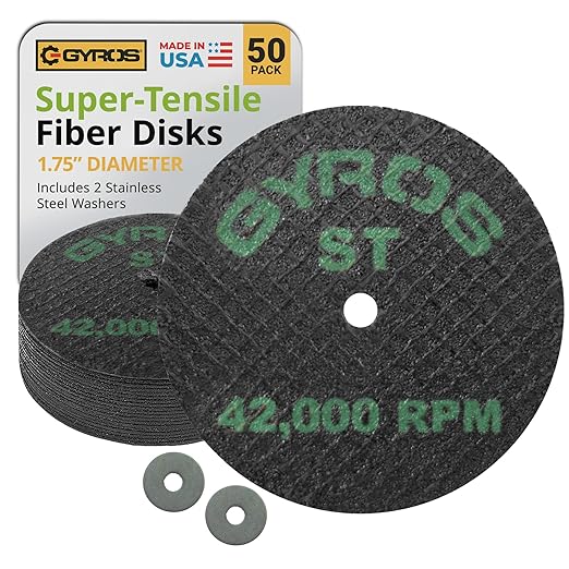 GYROS 1.75??Resin Cut-Off Wheels for Rotary Tools; 50 Double Fiberglass Reinforced Cutting Discs; Super-Tensile Materials like Titanium, Carbon; Dremel Cutting Tool Accessory; Made in USA 11-41702/50