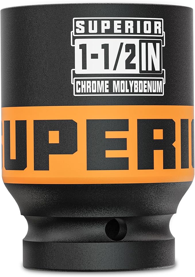 1" Drive Impact Socket, 1-1/2 Inch Deep Socket, SAE Axle Nut Socket, 6 Point, CR-MO, Automotive, Truck Maintenance, Heavy Equipment Repair