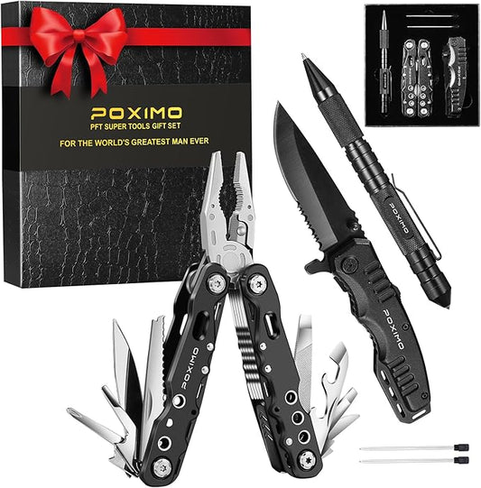 Multitool Gift Set for Men Dad Him, 3-in-1 EDC Survival Kit with 14 in1 Multi-Pliers, Pocket Knife & Tactical Pen | Premium Military-Grade Multi Tools for Camping, Car, Father?셲 Day, Dad Gifts