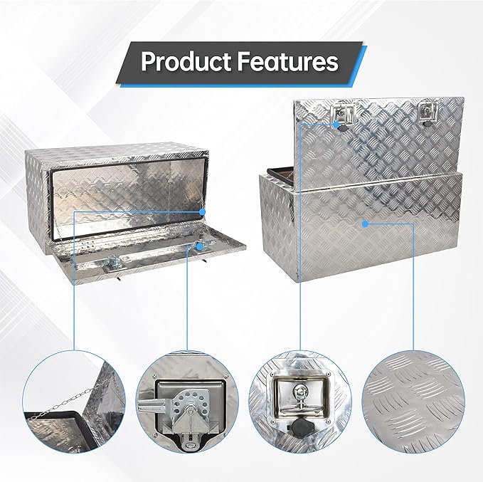 36'' x 18'' x 17'' Underbody Tool Box竊똚aterproof Heavy Duty Aluminum Truck Tool Box竊?5 Bar Tread RV Storage Organizer with T-Handle,Silver
