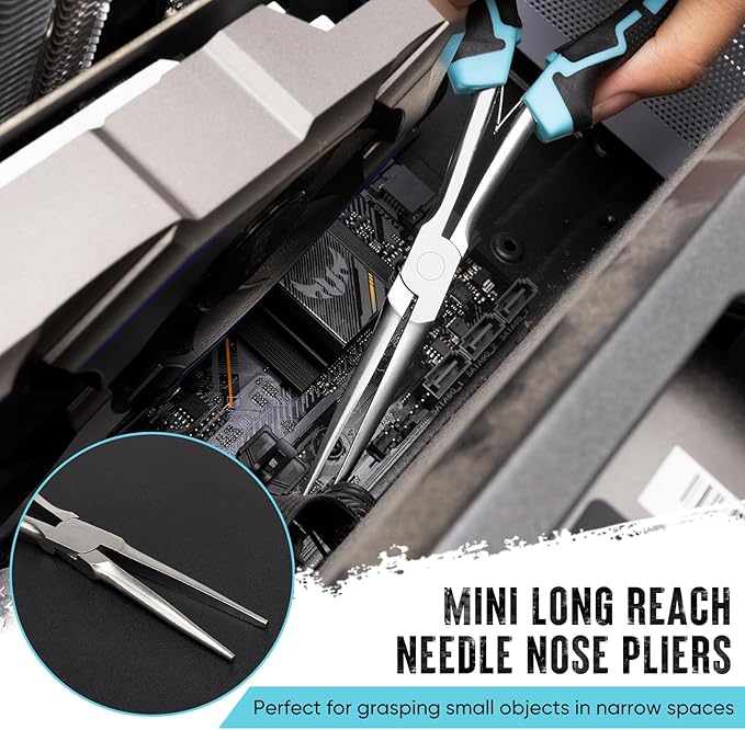 SHALL 7" Long Reach Needle Nose Pliers Set, 2PC Extra Long Nose & Bent Nose Pliers with Comfort Grip Handles, Non-Serrated Mini Pliers for Bending Wire, Jewelry Making, Crafts, Home Repair