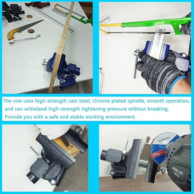 MYTEC 2-In-1 Bench Vise Heavy Duty for Workbench, 6.0" blue, Upgraded Multi-Purpose Table Vice, Universal Rotate 270째Work Clamp-On Vise