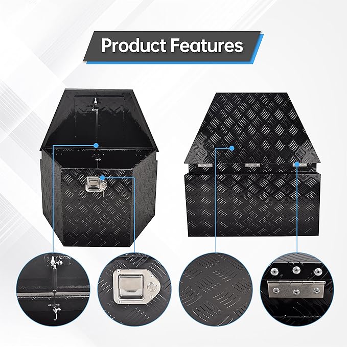 29'' Aluminum Utility Trailer Tongue Tool Box Utility Trailer Tongue Tool Box 5 Bar Tread RV Storage Organizer Trailer Storage Tool Box with Lock & Keys,Black (29''x16.5''x18'')