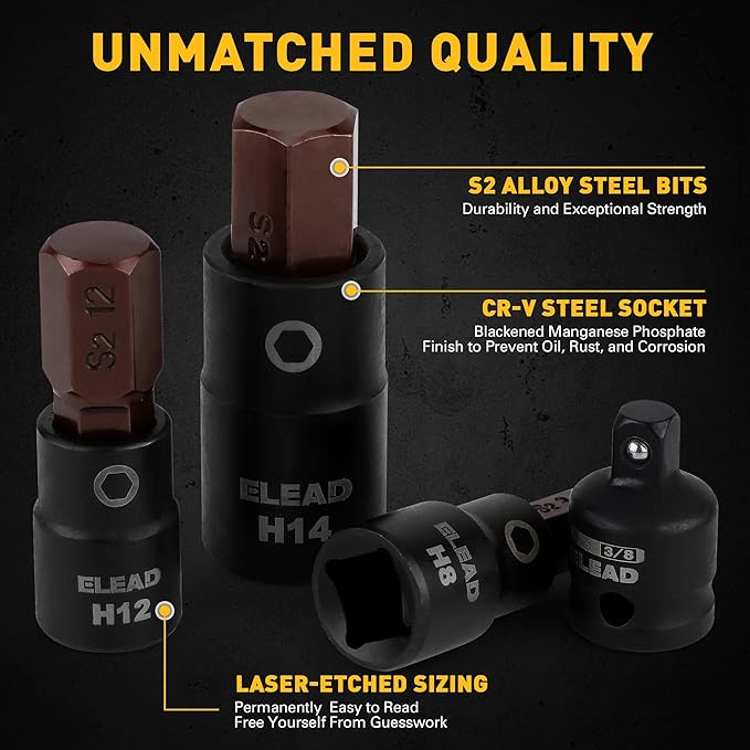 16-Piece Metric Hex Bit Socket Set - Premium S2 Steel 2mm-14mm Allen Socket Set with Socket Adapters, 1/4?? 3/8??and 1/2??Drive | Professional Mechanic Garage Tools