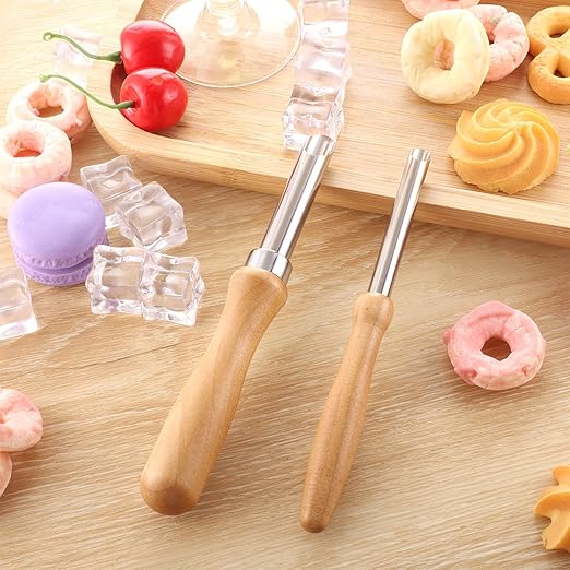 2Pcs Straw Hole Puncher for Plastic Lids, Circular Straw Hole Punch with Wood Handle Stainless Steel Circular Clay Holes Cutters Lemonade Cup Holes Puncher for Straws