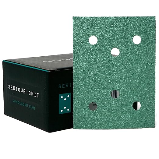 Serious Grit - 3" x 4" 6-Hole 60 Grit Sanding Sheets - Fits Surfprep, Uneeda Ekasand, Mirka DEOS 343 - Heavy-Duty Hook & Loop Film Abrasive Pads - Sandpaper for 3x4 Sheet Sanders - 25 Pack Box