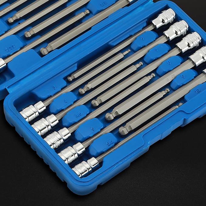 Mayouko 3/8" Drive Extra Long Ball-End Hex Bit Socket Set, 1/8"-3/8", 3-10mm, SAE&Metric, 5.9 Inch Length
