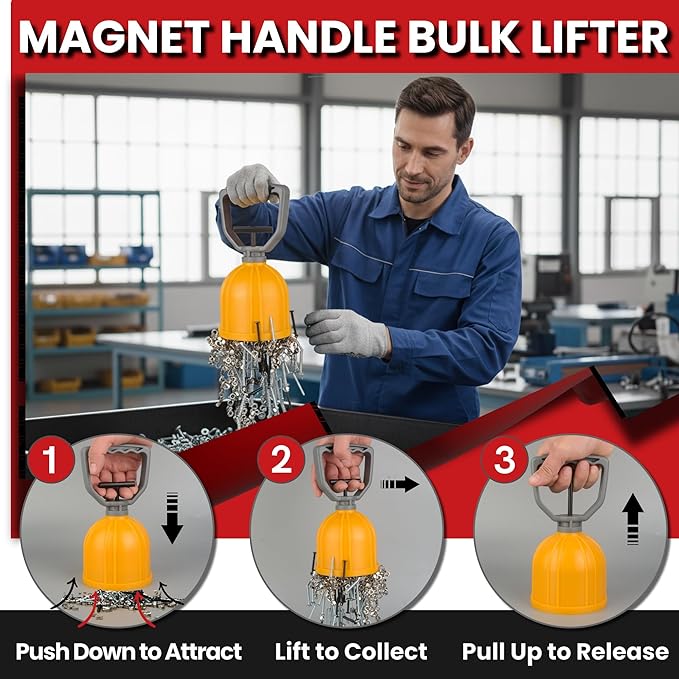 ULIBERMAGNET Magnetic Bulk Parts, Quick Release MagneticTransfer Pickup Tool Manual Lifter, Material Handling Magnet,Pickup Magnetic Sweeper for Small Metal Object,Nails,Nut,Screw, Tacks,Metal Scraps