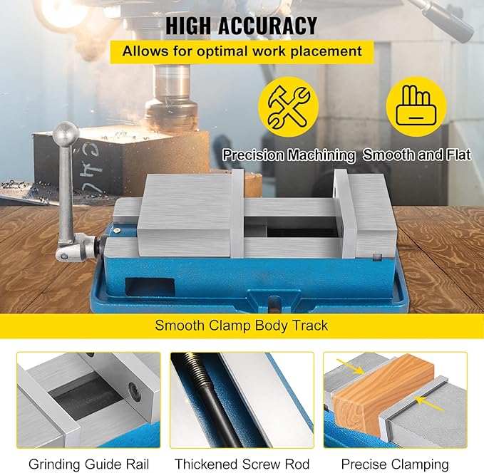 VEVOR Non Swivel Milling Lockdown Vise 4 Inch Precision Bench Clamp 100mm Width Drill Press Clamp 4 Inch Jaw Opening for Finishing Milling Machines Drilling Machines Precision Parts