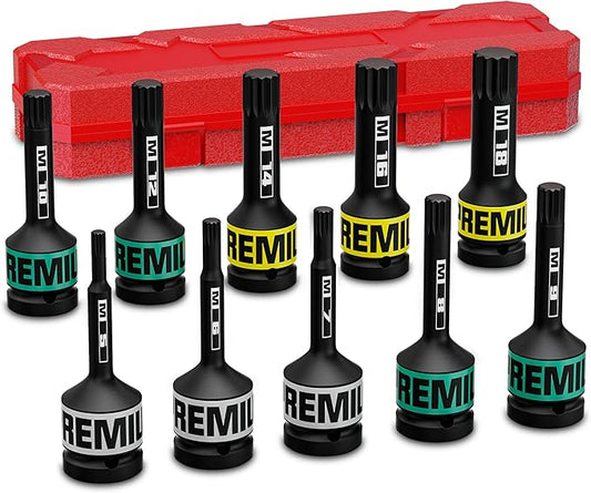 1/2" Drive Impact XZN Bit Socket Set, 10 Piece Impact XZN Triple Square Bit Socket Set, M5 - M18, Cr-Mo Steel, for Fastener Replacement