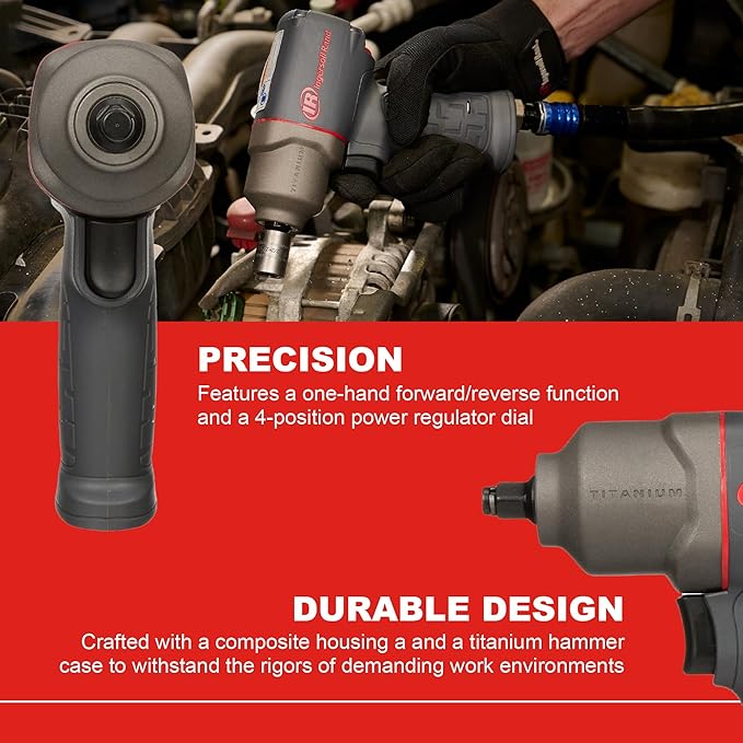 Ingersoll Rand 2115TiMAX 3/8" Air Impact Wrench, 300 ft-lbs Torque, Titanium Hammer Case, Friction Ring Retainer, Pistol
