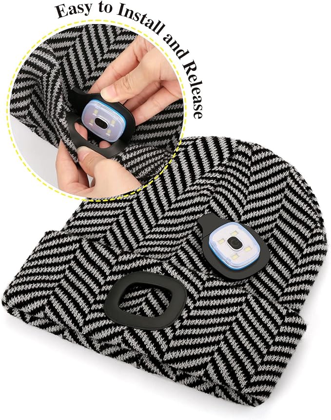 MELASA Unisex Hat with Light, USB Rechargeable Hands Free Headlamp LED Beanie, Winter Gifts for Men Dad Father Husband Him
