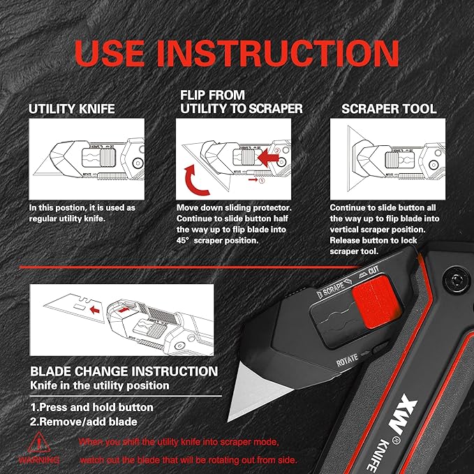 XW Folding Scraper Utility Knife,Heavy Duty Zinc Alloy Multi-functional Tool with 10 PCS SK5 Extra Replacement Blades
