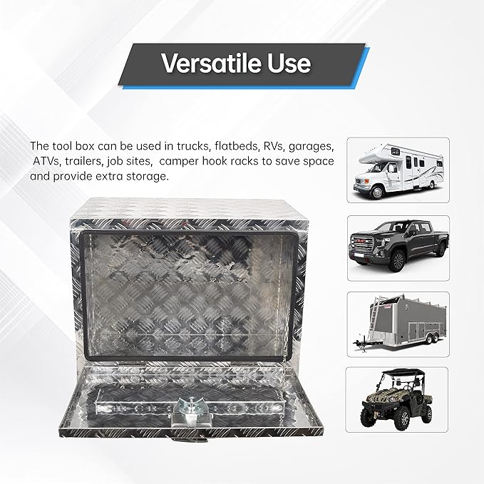 24 Inch Aluminum Underbody Truck Tool Box with T-Handle for Trucks, RV, ATV - Silver (24'' x 18'' x 17'')
