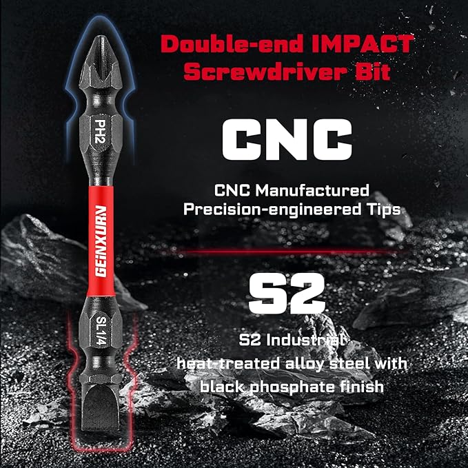 10Pcs SL1/4-PH2 Impact Double End Screwdriver Bit Set, 2.56 in. #2 Phillips/Power Driver Bits, Magnetic S2 Steel Two Sides Screwdriver Bits Set with Storage M-Box