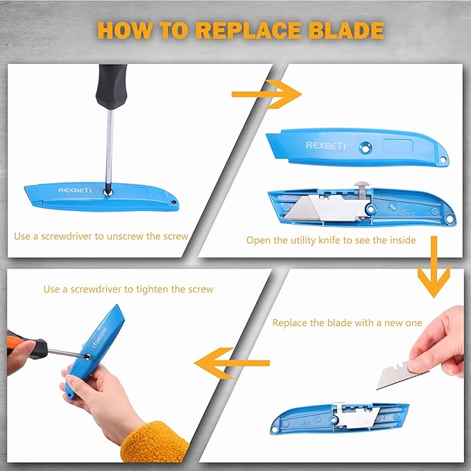 REXBETI 2 Pack Utility Knife with Extra Blades, 2 Color Retractable Blade Heavy Duty Box Cutter for Cartons竊똂ardboard and Boxes竊똄xtra 10 Blades Included