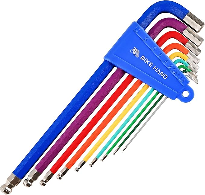 BikeHand Heavy Duty Precise Bike Bicycle Head Hex Allen Wrenches Set - 9 Pieces - with Long Arm Ball End - 1.5/2/2.5/3/4/5/6/8/10mm - Colored