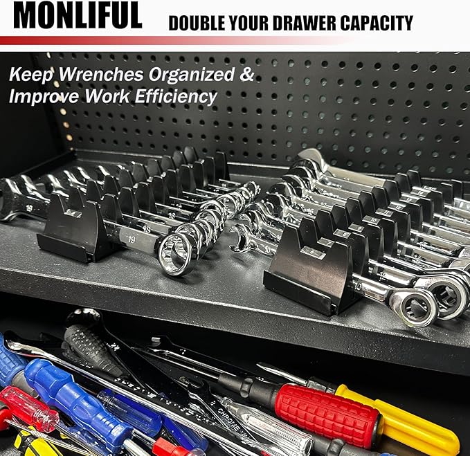 60 pcs Magnetic Modular Wrench Organizer Wrench Holder - Wrenchs Tool Organizers for Tool Drawer Storage, Wrenchs Rack with Metric SAE Labels, Tool Storage Set Holder Festival for Mechanics