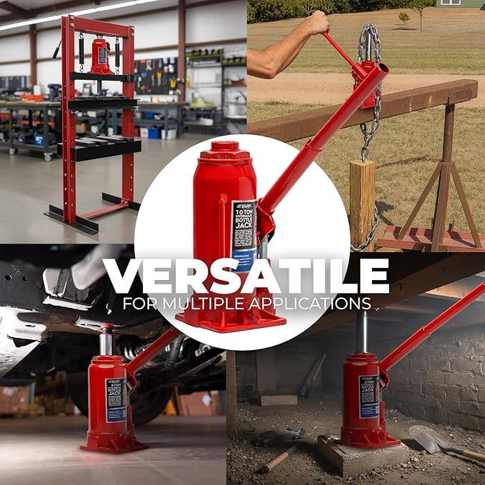 XtremepowerUS 10 Ton (20,000 Lbs) Hydraulic Car Bottle Jack for Auto Repair Low Profile Bottle, Red