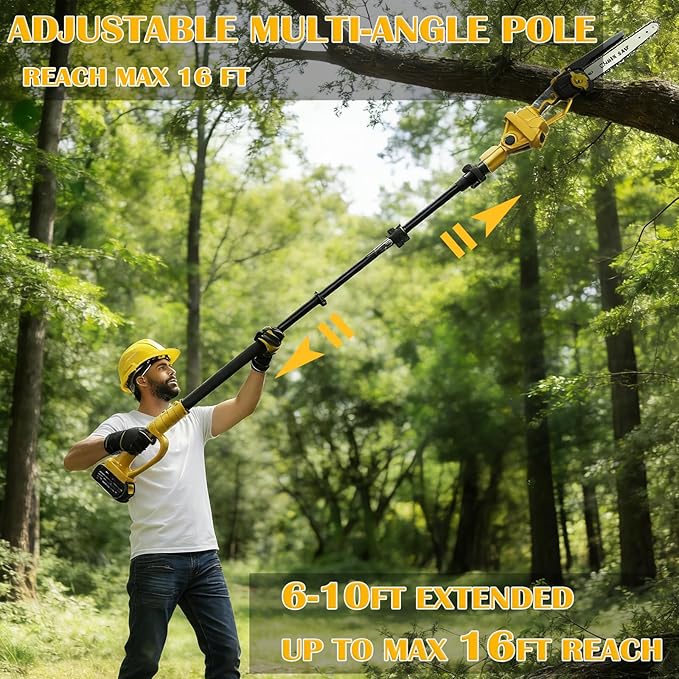 2 in 1 Cordless 6&8 inch Pole Saw & Mini Chainsaw,21V Battery Powered Brushless Electric Tree Trimmer with Extension Pole, 2횞4000mAh Batteries,Lightweight Handheld Pruner