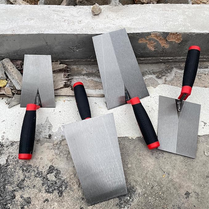 Bucket Margin Trowel Set, 4 Pcs Masonry Trowel Hand Tool Kit, Carbon Steel Bucket Brick Trowel for for Concrete, Cement, Plaster, Tile Construction Projects