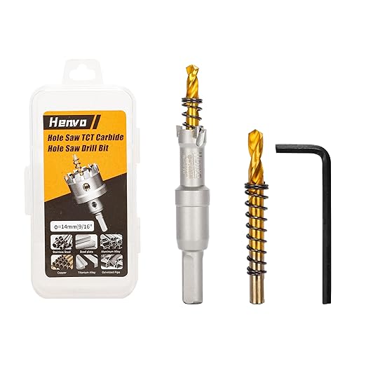 Hole Saw 9/16" (14mm) Heavy Duty Carbide with 2 Pilot Drill Bits - Metal Hole Cutter Cuts Stainless Steel, Iron, Copper, Brass, Plastic
