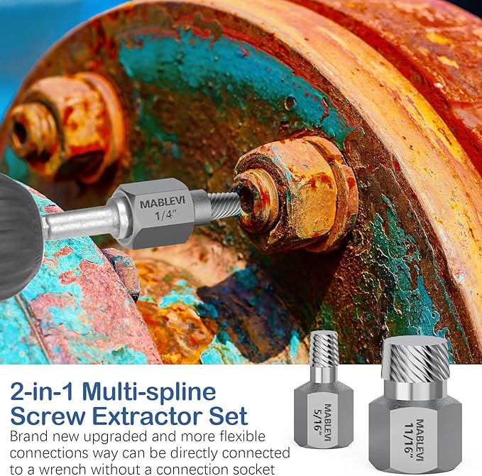 MABLEVI 36 Pcs Upgrade Screw Extractor Set, 3/8??Drive Multi-Spline Easy Out Bolt Extractor Set, Stripped Screw Removal Tool Kit for Removing Nuts Bolts with Solid Storage Case
