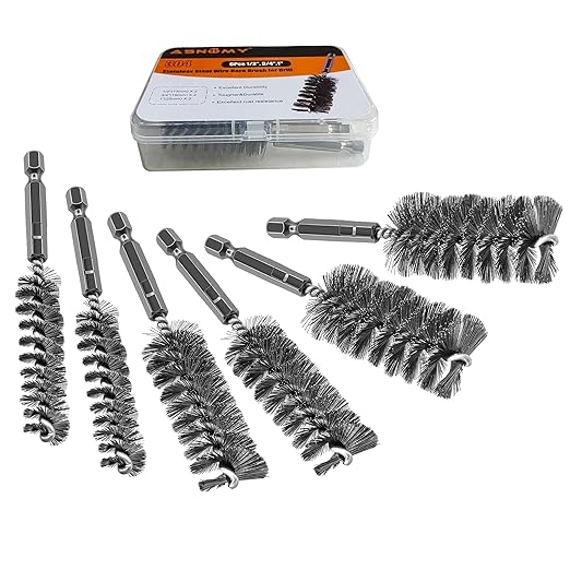 ASNOMY 6Pcs Wire Bore Brush for Drill,1/2??3/4??1??Stainless Steel Copper Pipe Cleaner Set