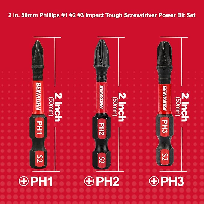 Anti-Slip Hex PH1/PH2/PH3 Insert Driver Bits 20 Pack 2 in. Impact Tough Magnetic Screwdriver Bits Set, 1/4 Inch Hex Shank Phillips Cross Screwdriver Bits Set