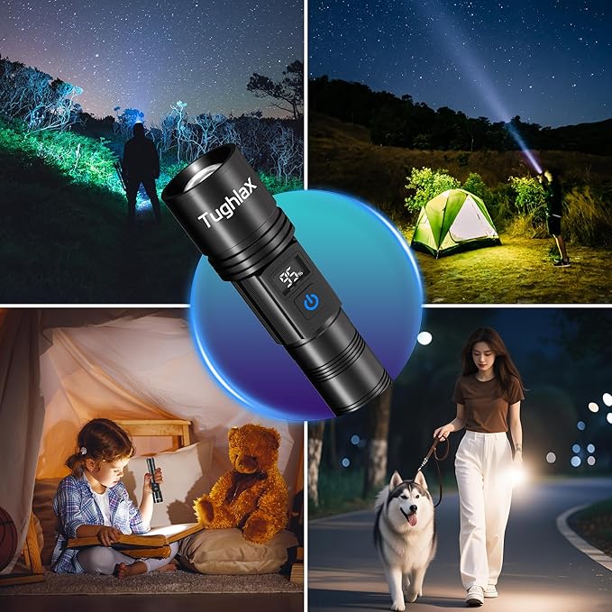 3Pack Rechargeable Flashlights High Lumens 9900LX, Super Bright Flashlight with LCD Digital Display, 5Modes Adjustable LED Flashlight Tactical Flashlights High Powered, Flash Lights for Emergency