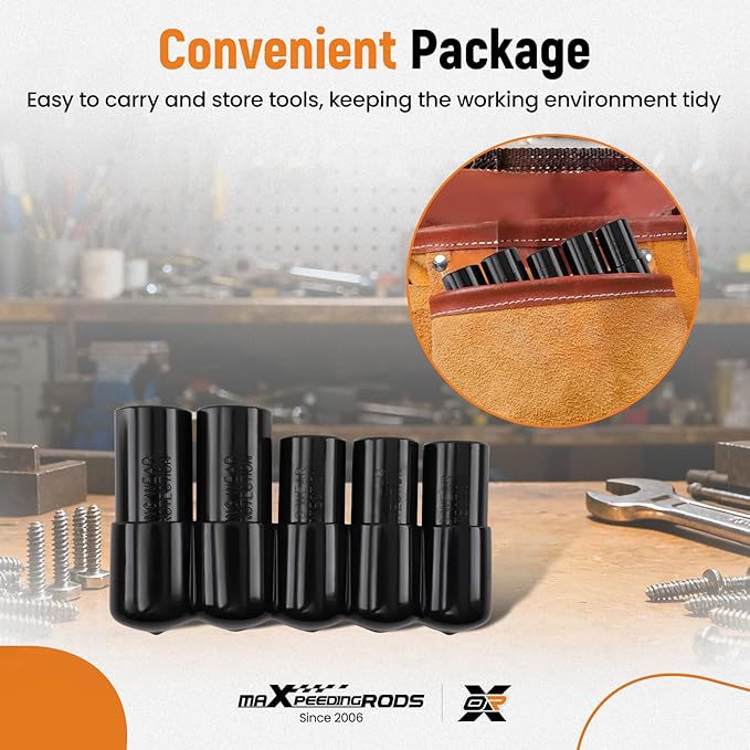 maXpeedingrods 71670 Large Tap Socket Set 5Pcs, Fit 5/8", 11/16", 3/4", 7/8" and 1" Socket Taps, Tap Sockets Adapter For Larger, 1/2" Drive, Large Tap Socket Wrench Set