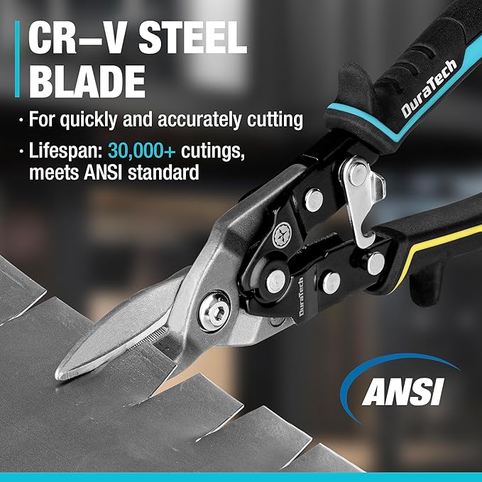DURATECH 10 Inch Aviation Snips | Straight Cut Tin Snips for Cutting Metal Sheet | CR-V Steel Heavy Duty Tin Snips with Visible Cutting Length