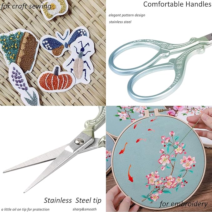 BIHRTC 3.6 Inch Small Embroidery Scissors Sharp Stainless Steel Needlepoint Scissors DIY Tool Dressmaker Shears for Sewing Crafting Needlework Houshold