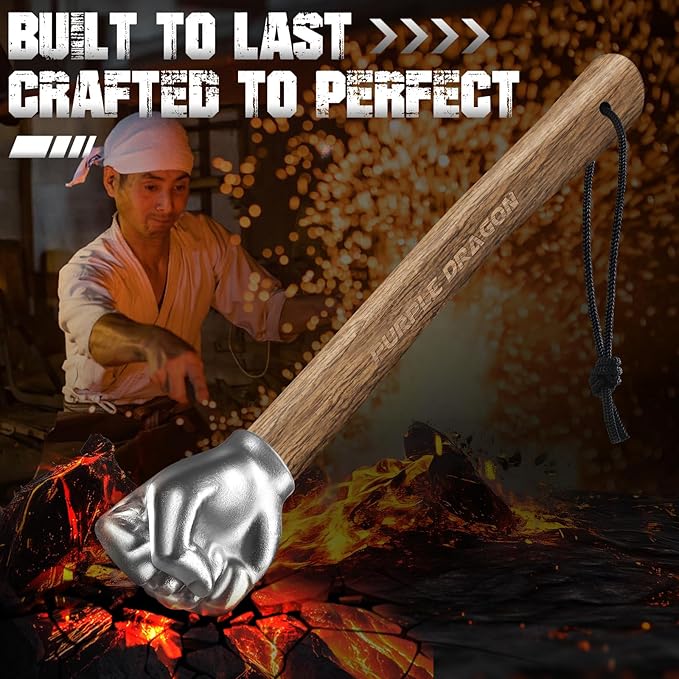 Purple Dragon Fist Hammer 2 lbs, Sledge Hammer Fist Shaped Stainless Steel, Ball Peen Hammers with Wooden Handle, Multi-Purpose Tool for DIY Crafting, Outdoor Camping, Home/Office Decor, Gifts for Men