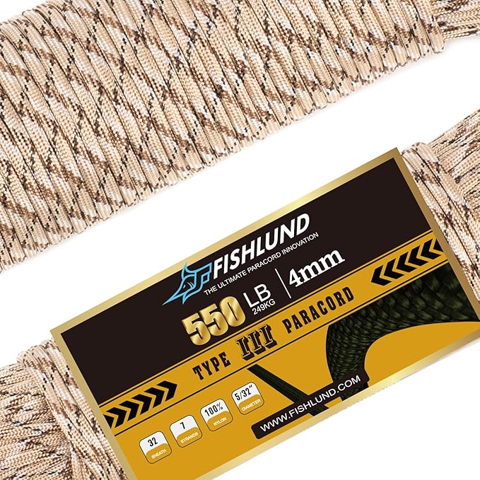 Paracord 550 lb, 7 Strand Paracord Rope 250ft 4mm, Nylon Parachute Cord for Camping, Desert Camo