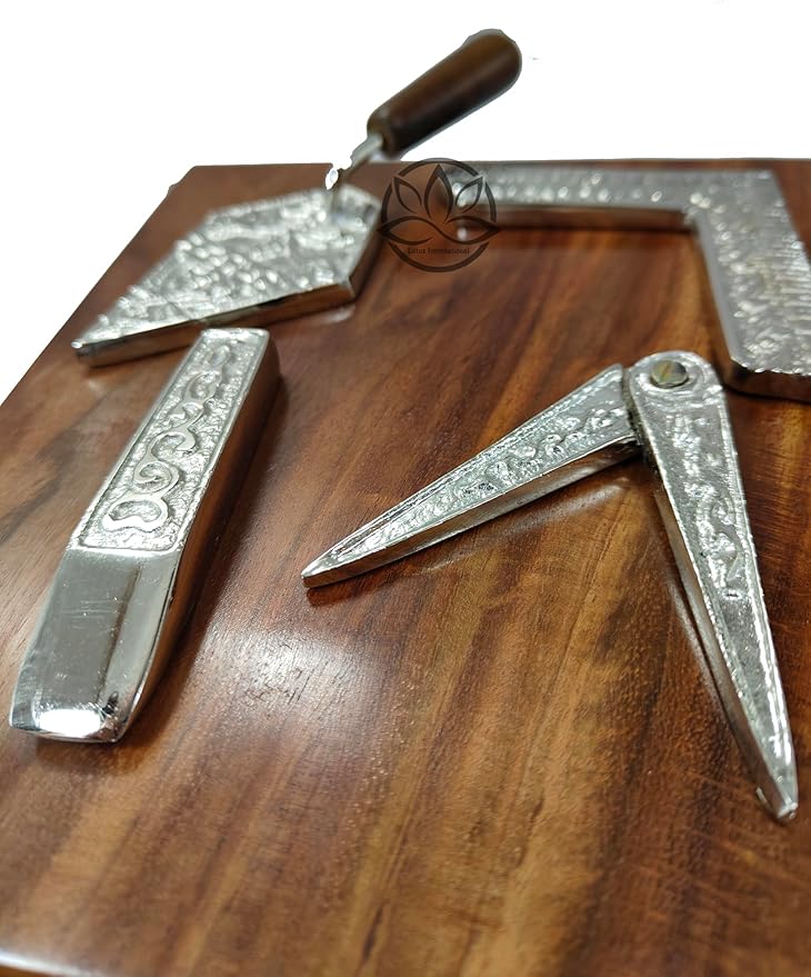 Masonic Toolset Wooden Premium Handcrafted Masonry Tools Trowel Gavel Square Compass and Level Ruler Set with Wooden Box Wooden Gavel and Trowel (Medium)