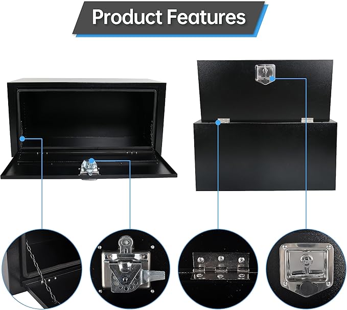 Steel Truck Tool Box, 36’’ Underbody Truck Tool Boxes for Underbed of Truck, Trailer, Rv -Black（36''x18''x18''）
