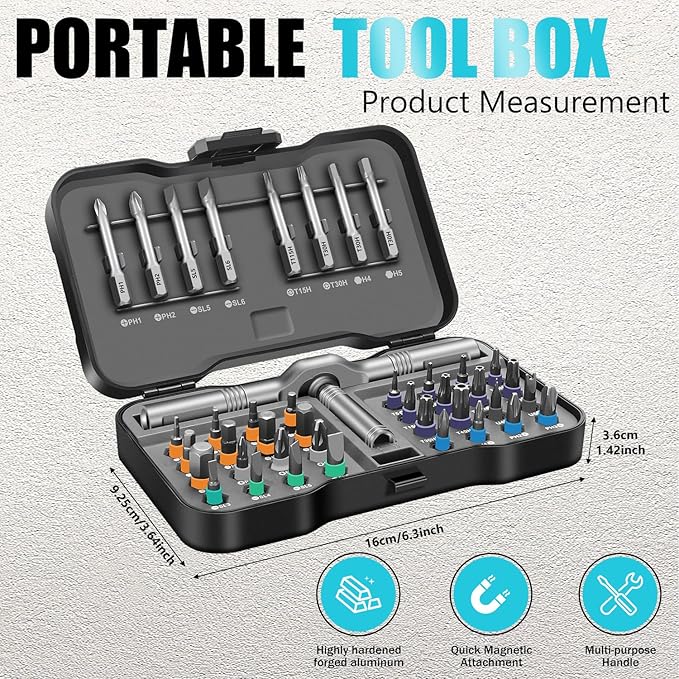 42 in 1 Magnetic Screwdriver Set, DIY Ratchet Screwdriver Set, Multi Bit Magnetic Drive Set with Detachable Ratchet Handle, Portable Compact Repair Tool Kit