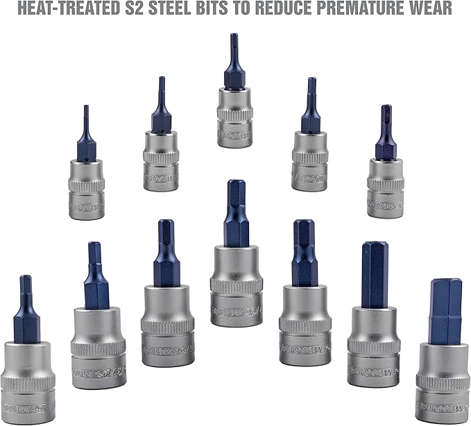 OEMTOOLS 23900 12-Pc Hex Socket Set, Hex Bit Socket Set SAE Magnetic, 1/16??to 3/8??Heat-Treated S2 Steel Bits, Storage Case Included