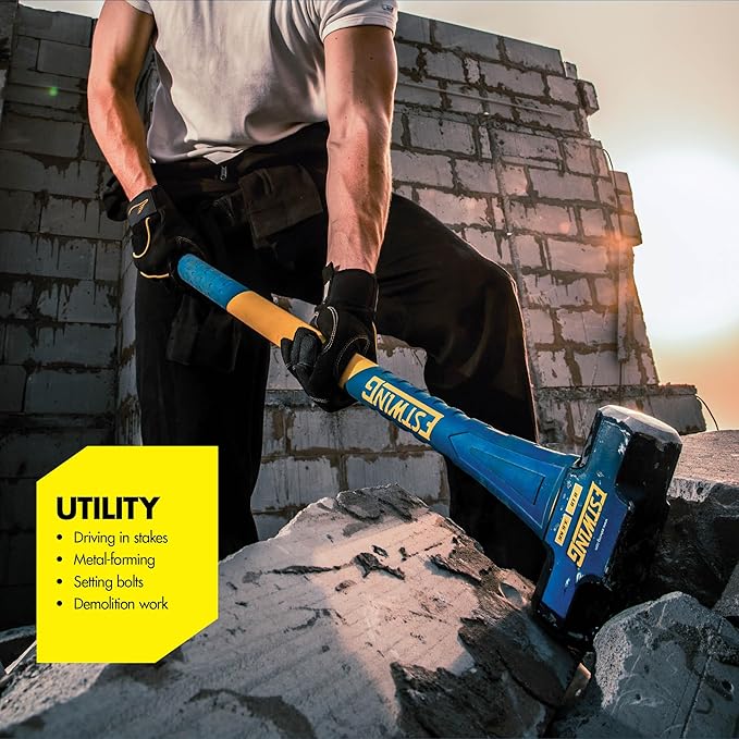 Estwing 16-Pound Hard Face Sledge Hammer for Demolition/Stake Driving, 50-55 HRC, 36-Inch Fiberglass Handle, Overstrike Protection, Textured Grip