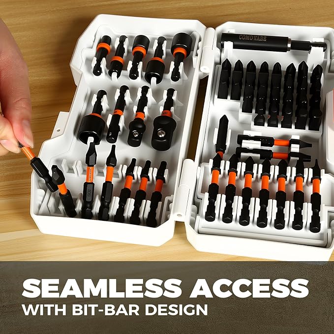 COMOWARE 68Pcs Impact Screwdriver Bit Set, Black Oxide Coated Bits with Dry Anti-Rust Oil, Includes 1", 2", 3-1/2" Bits, 6 Sockets & Magnetic Driver for Drill/Hand Tools, Portable Storage Case