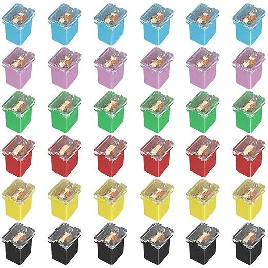 Joinfworld 36Pcs Jcase Fuse Assortment Kit Automotive Low Profile Box Shaped Micro Cartridge Fuses(20A, 30A, 40A, 50A, 60A, 80A) for Ford Chevy/GM Nissan and Toyota Pickup Trucks Cars SUVs