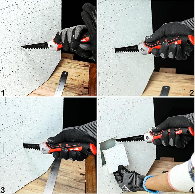 HAUTMEC 5" Folding Drywall Saw/Jab Saw/Keyhole Saw with Carbon Steel Blade, Sheetrock Saw with 7TPI Triple Sharpen Teeth, Compact Design with Holster, for Drywall, Wallboard, Plywood, PVC, HT0415