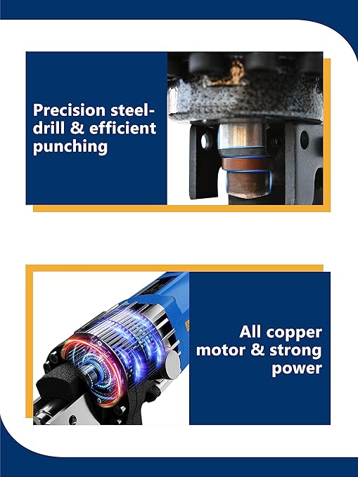 AMZCNC 110V 1200W Electric Hydraulic Hole Puncher 過1/4"-4/5" Punching Machine Metal Hole Punch with Carbon Brush 5 Dies for Iron Copper Aluminum Plate Angle Steel