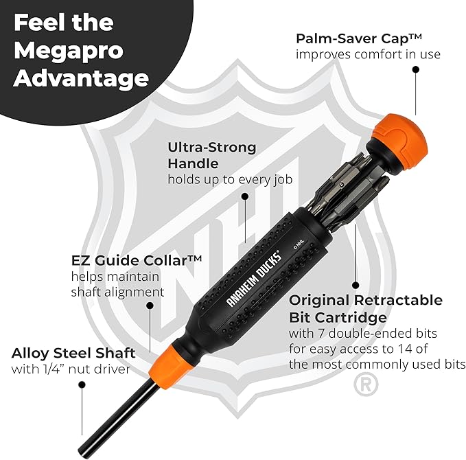 MEGAPRO짰 NHL짰 Team Edition Multi-bit Screwdriver | Officially Licensed NHL짰 Gear | Durable, Ergonomic, Pro-Grade Screwdriver (Anaheim Ducks짰)