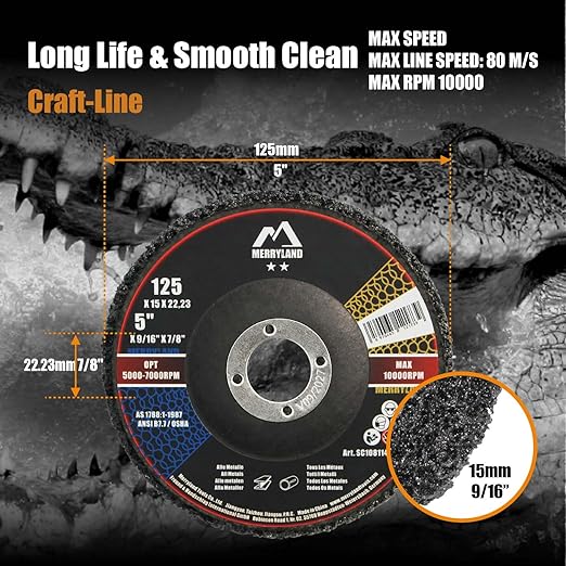 Merryland Strip Disc 5 inch Paint Rust Remover Disc for Angle Grinder, 5inch Black Strip Wheel 10 Pack, Stripping Wheel Stripper Wheel INOX Stainless Steel Iron Universal, Craft-Line SC108114-10